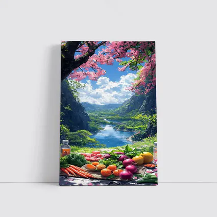 Anime Picnic Scene Cherry Blossoms River