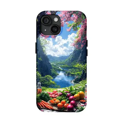 Anime Picnic Scene Cherry Blossoms River
