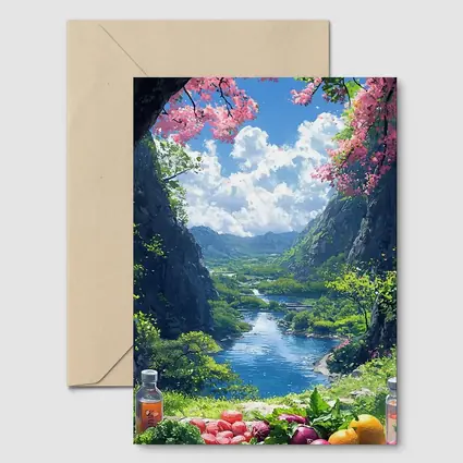 Anime Picnic Scene Cherry Blossoms River
