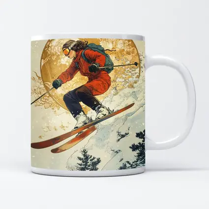 Skier Jumping Mid Air Winter Snow Trees