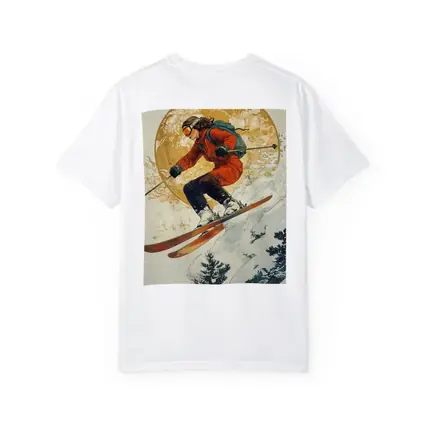 Skier Jumping Mid Air Winter Snow Trees