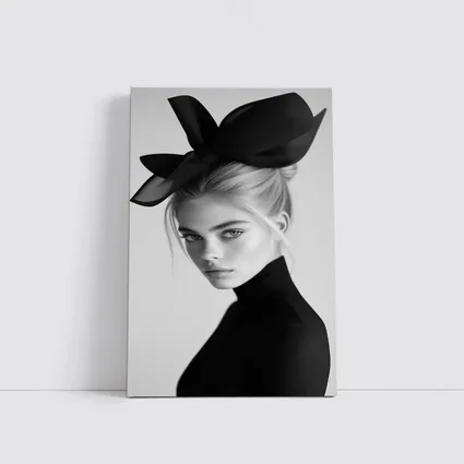 Black and White Fashion Portrait Woman Hat