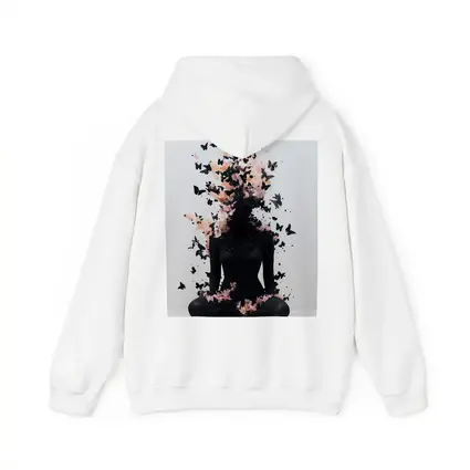 Meditating Figure Dissolving Into Black Pink Butterflies