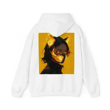 Anime Cat Girl Fire Mask Yellow Background