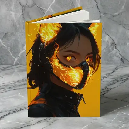 Anime Cat Girl Fire Mask Yellow Background