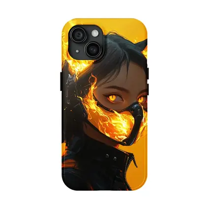 Anime Cat Girl Fire Mask Yellow Background