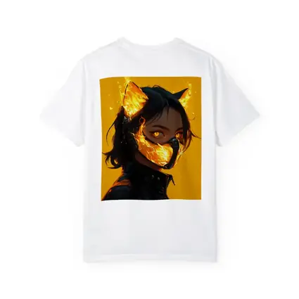 Anime Cat Girl Fire Mask Yellow Background