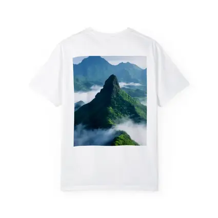 Green Misty Mountain Peaks Blue Sky