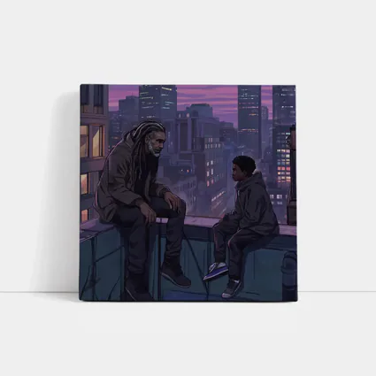 Man and Boy Rooftop City Night Anime