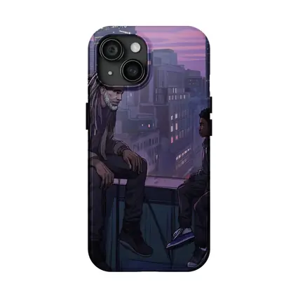 Man and Boy Rooftop City Night Anime
