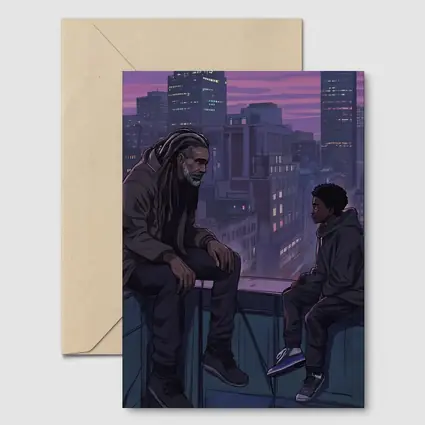 Man and Boy Rooftop City Night Anime