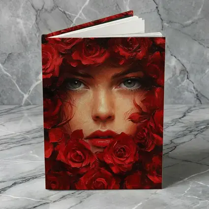 Woman Face Surrounded By Red Roses Oil Painting