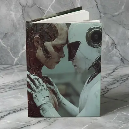 Two Androids Facing Each Other Industrial Setting