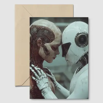 Two Androids Facing Each Other Industrial Setting
