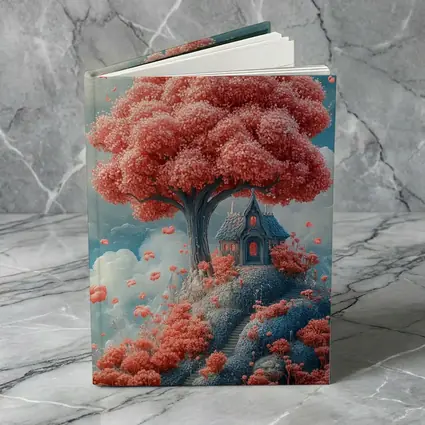 Fantasy Cottage Under Pink Blossom Tree