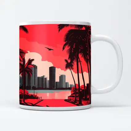 Miami Skyline Red Palm Trees City Art