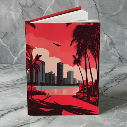 Miami Skyline Red Palm Trees City Art