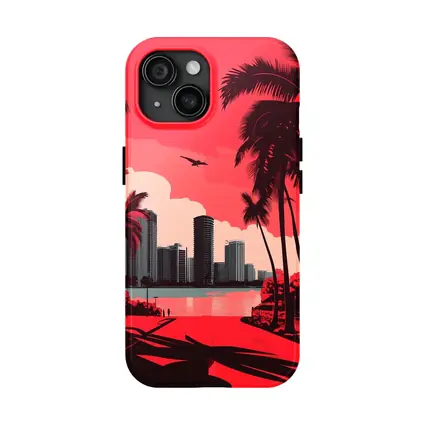 Miami Skyline Red Palm Trees City Art