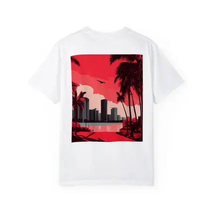 Miami Skyline Red Palm Trees City Art