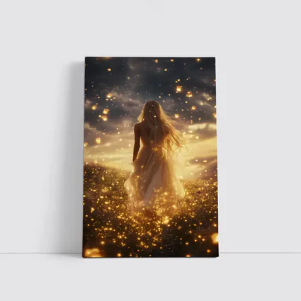 Woman Golden Lanterns Fantasy Night Sky