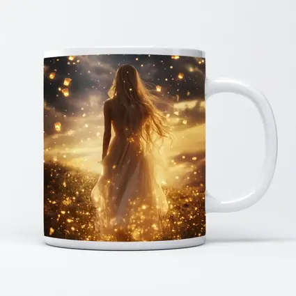 Woman Golden Lanterns Fantasy Night Sky