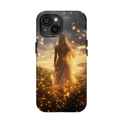 Woman Golden Lanterns Fantasy Night Sky