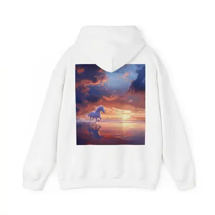 White Unicorn Running On Sunset Beach