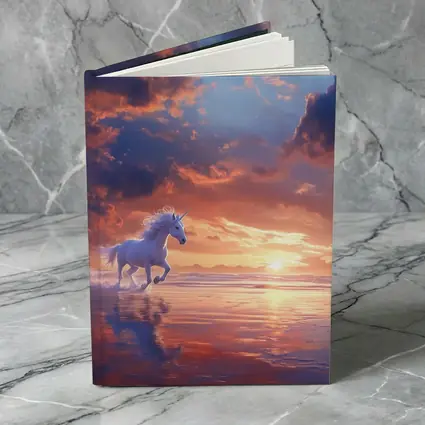 White Unicorn Running On Sunset Beach