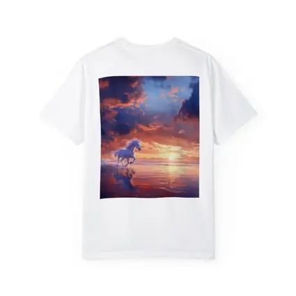 White Unicorn Running On Sunset Beach