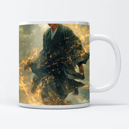 Samurai Warrior Rising in Golden Flames