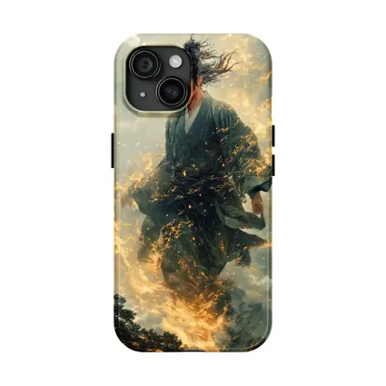 Samurai Warrior Rising in Golden Flames