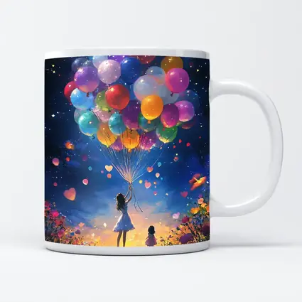 Girl With Colorful Balloons Starry Night Fantasy
