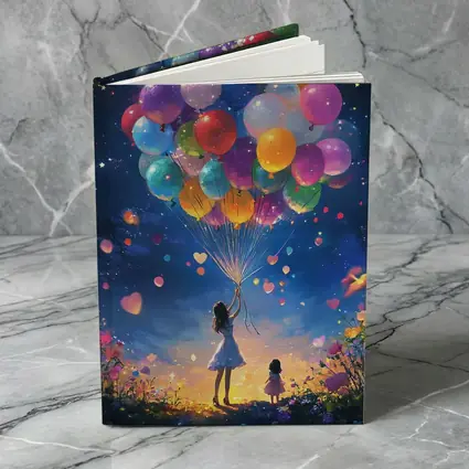 Girl With Colorful Balloons Starry Night Fantasy