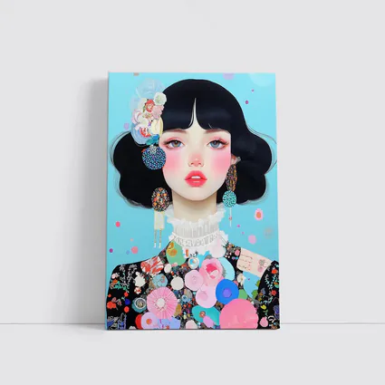 Anime Girl Floral Fashion Blue Background