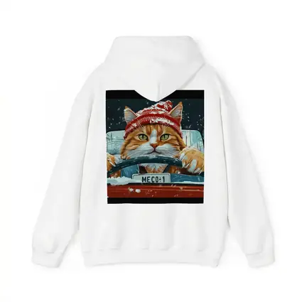 Orange Cat Driving Red Car Snowy Street