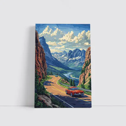 Red Classic Car Mountain Road Pop Art