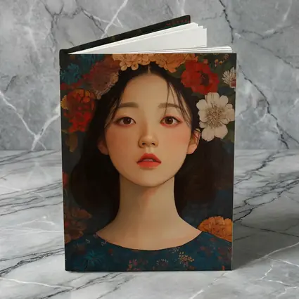 Asian Girl Floral Crown Dark Botanical Background