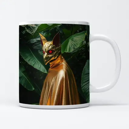 Golden Masked Figure Tropical Jungle Background