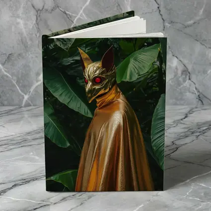Golden Masked Figure Tropical Jungle Background