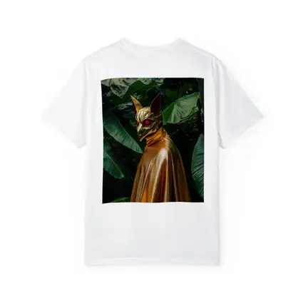 Golden Masked Figure Tropical Jungle Background