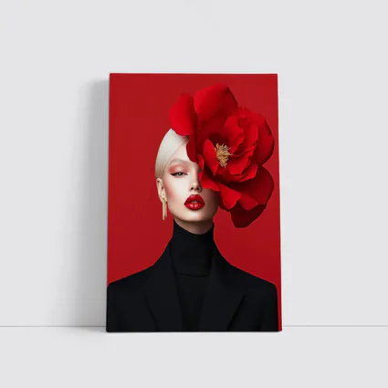 Woman Red Peony Flower Fashion Portrait