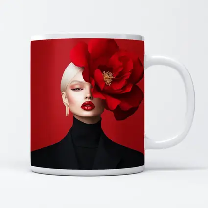 Woman Red Peony Flower Fashion Portrait