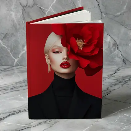 Woman Red Peony Flower Fashion Portrait