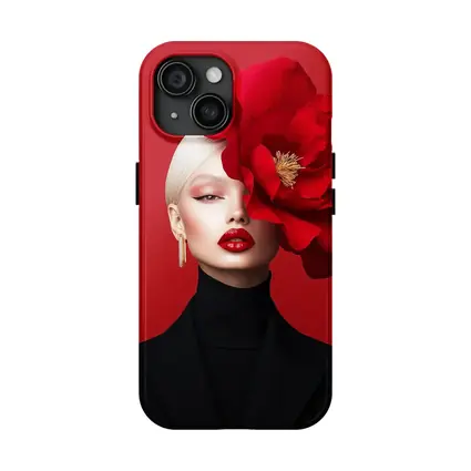 Woman Red Peony Flower Fashion Portrait