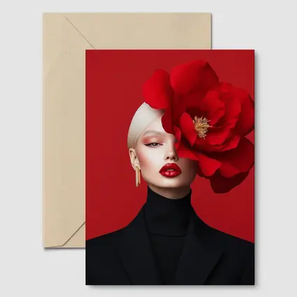Woman Red Peony Flower Fashion Portrait
