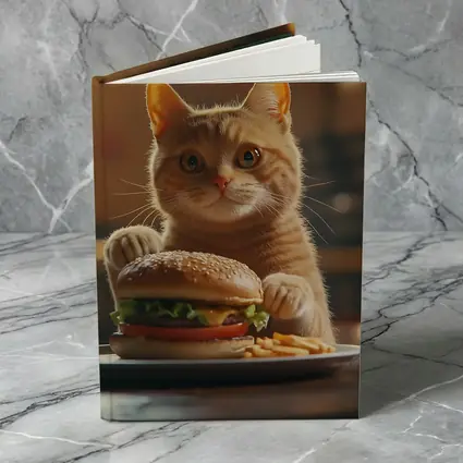 Orange Cat Holding Burger At Restaurant