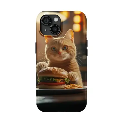 Orange Cat Holding Burger At Restaurant