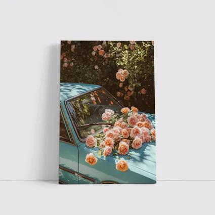Light Blue Classic Car Covered In Roses