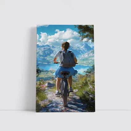 Girl Cycling Mountain Lake Scenic Landscape