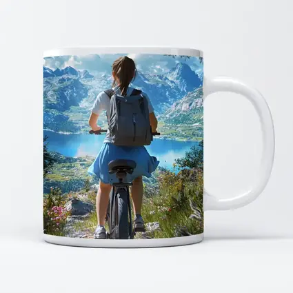 Girl Cycling Mountain Lake Scenic Landscape